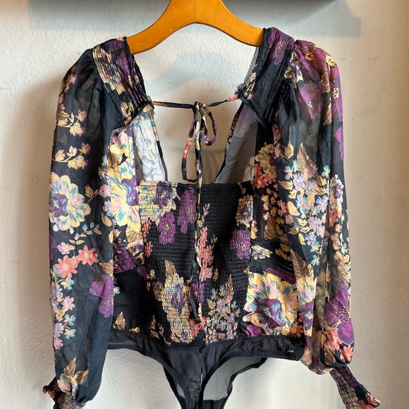 FP Intimately Floral Print Black Noir long sleeve Bodysuit Size S - Picture 3 of 12